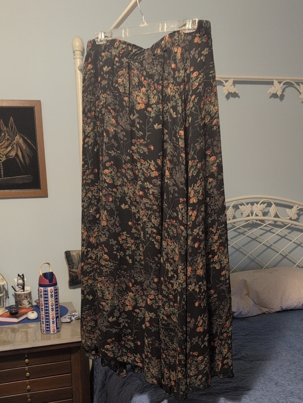 Floral Maxi Skirt - Black with Multicolor Floral Print